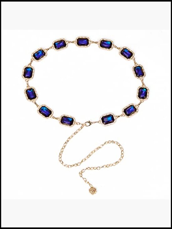 Rhinestone Bling Chain Belt - Retro Western Dress Belt with Glass Diamonds main image 5